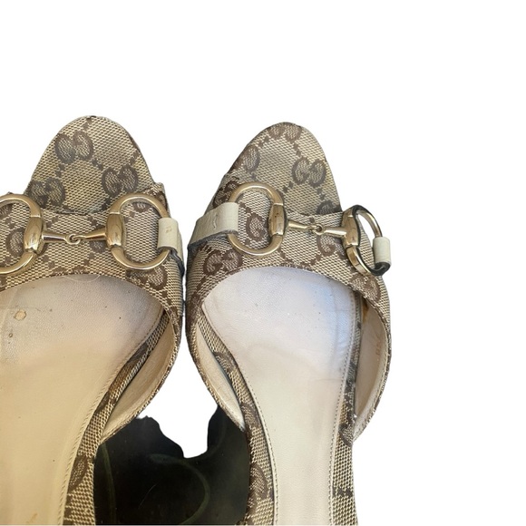 Gucci Beige GG Canvas Hollywood Horsebit D'orsay Pumps Size:7.5 - Picture 7 of 13